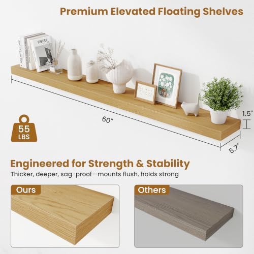 Fun Memories 60 Inch Fireplace Mantel Set of 2, Long Floating Shelf for Bedroom|Living Room, Wall Mounted Farmhouse Disp