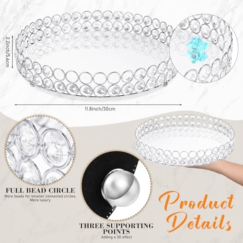 Tioncy 5 Pcs Vanity Perfume Tray, Crystal Makeup Brush Organizer, Silver