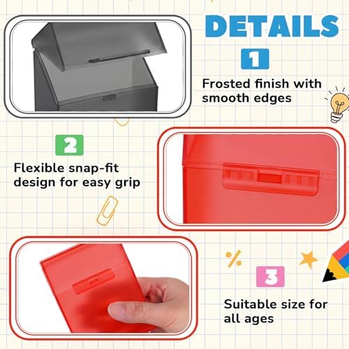 Clabby 4 Pcs Clear Plastic Crayon Boxes Hold 24 Count, Red,Dark Gray