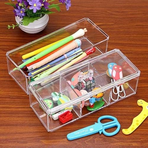 Hair Accessories Organizer for Girls - 2-Pack Clear Acrylic Stackable Drawers with Lids, Bathroom Vanity Storage for Cli