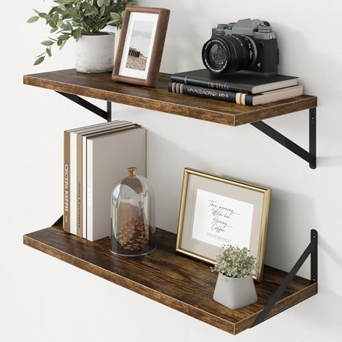 Axeman Deep Floating Shelves - 30 Inch Floating Shelves Set of 2-12 Inch Deep Brown Wood Wall Shelves for Living Room Ba