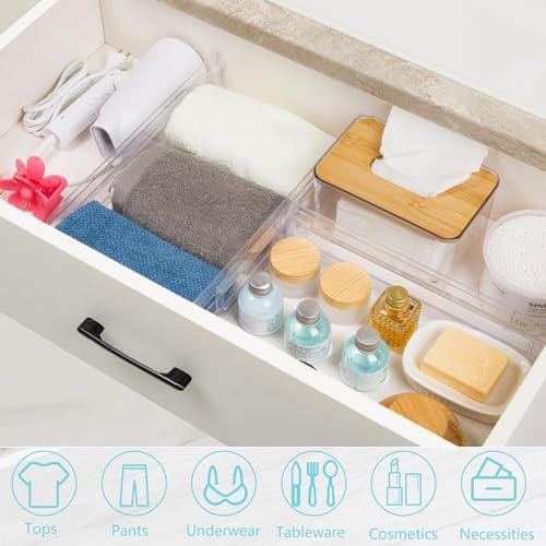 Adjustable Drawer Dividers for Clothes and Kitchen, 8 Pack Expandable Drawer Organizers, Clear Plastic Separators for Dr