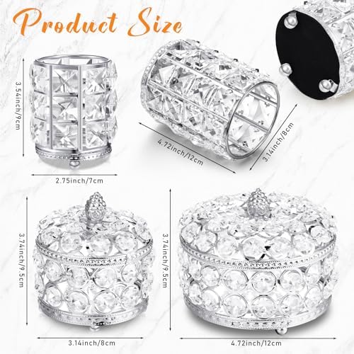 Tioncy 5 Pcs Vanity Perfume Tray, Crystal Makeup Brush Organizer, Silver