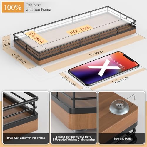 Wooden Decorative Tray, Oak 11.2" L Coffee Table Tray for Kitchen Countertop Soap Sponge Holder Candle Nightstand Table 