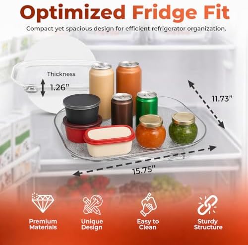Oizeir Refrigerator Lazy Susan (2PK) - Clear Rectangular Fridge Organizer - Turntable Tray Lazy Susan for Refrigerator -