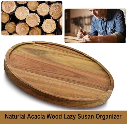 10inch Acacia Wood Lazy Susan Organizer Kitchen Turntable for Cabinet Pantry Table Organization Wooden Round Trays Home 