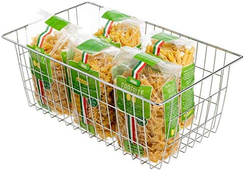 SANNO Farmhouse Freezer Bastets Organizer Bin Large Metal Wire Food Storage Organizer Bin Basket - for Kitchen Cabinets,