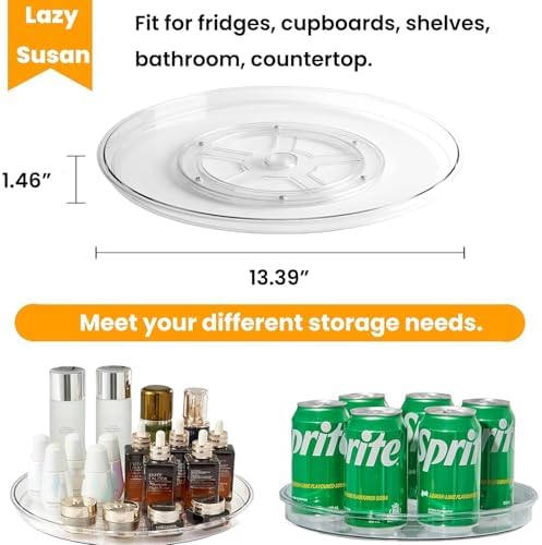 vacane 4 Pack Turntable Organizer Non-Skid, Large 13" Cabinet Lazy Susan Clear Turntable Organizer for Pantry Lazy Susan
