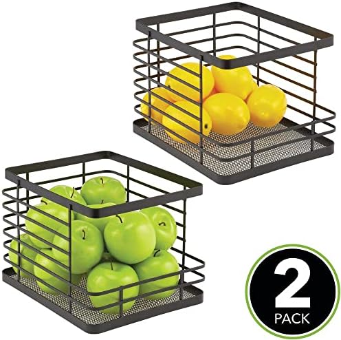 mDesign Stacking Wire Baskets Food Organizer Storage Metal Basket with Open Front for Kitchen Cabinet, Pantry, Cupboard,