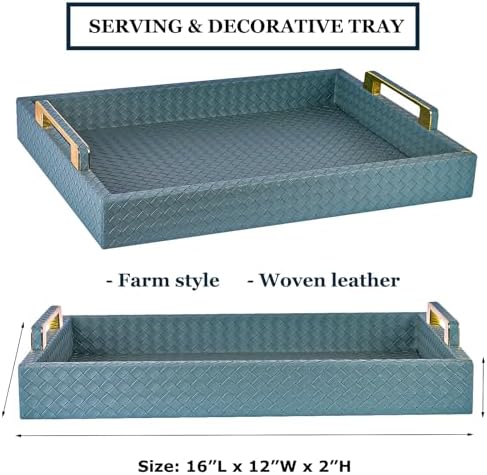 Decorative Serving Tray, Blue, 16"x12" Large Rectangular