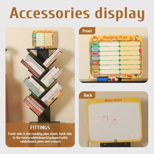 7-Tier Tree Bookshelf with Reading Planner & Activity Panel, Small Bookcase