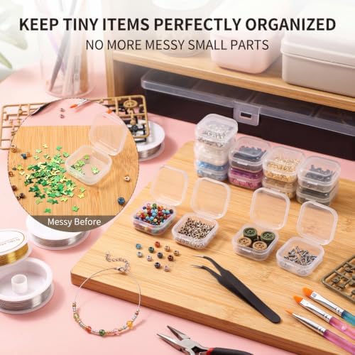 SATINIOR 24 Pcs Small Clear Plastic Container Box, 1.4 x 1.4 x 0.7 in
