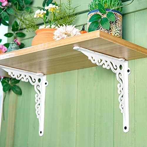 Sungmor Cast Iron Shelf Brackets - 90° Right Angle 2PC White & 7.3 Inch
