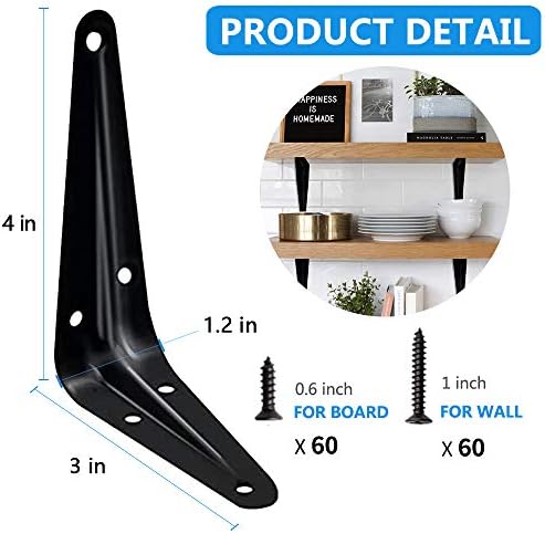 20 Pack Shelf Brackets 4 x 3 Inch, Heavy Duty Black Metal Floating Shelf Bracket, Rustic Farmhouse Decorative Iron L Bra