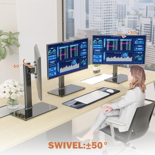 Hemudu 2 Pack Single LCD Computer Monitor Free-Standing Desk Stand Riser for 13 inch to 32 inch Screen with Swivel, Heig