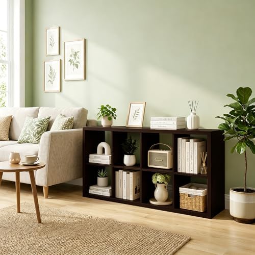 CTESNE【Wooden Thick Frame 8 Cube Storage Organizer Shelf with Anti-Tipping Kits + Reversible Open Back Bookcase, Horizon