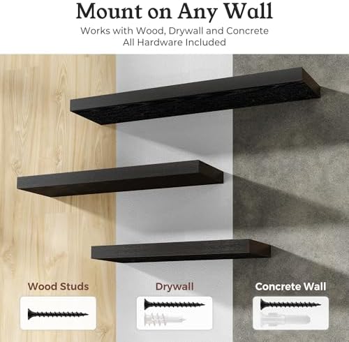 36" Black Floating Shelves 12inch Deep Wall Shelf, Set of 2