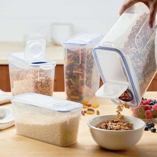 LocknLock Easy Essentials Pantry Food Storage Container Set/Food Storage Bin Set, Rectangular, BPA-free/Dishwasher Safe, 4 Piece - Clear