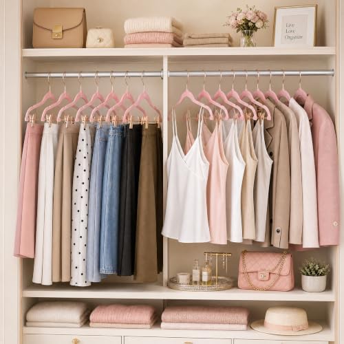 HOUSE DAY Pants Hangers with Clips 24 Pack, with Rose Gold Hook and Clips