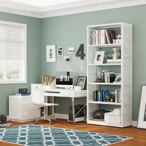 SteeLoong 5 Tier Bookcase, 68" H Metal Bookshelf with 4 Adjustable Shelves