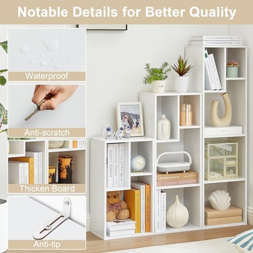 VECELO Modern White Bookshelf, 31.3" H Freestanding Open Cubby Storage Cabinet with Uneven Compartments, Narrow Bookcase