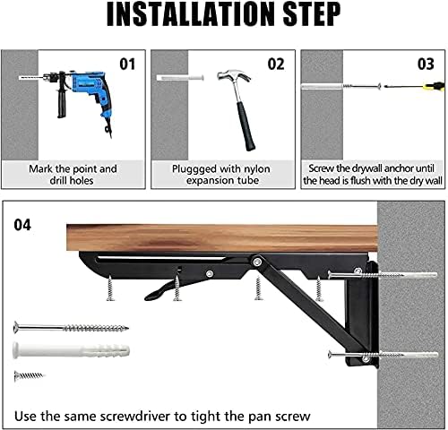 Folding Shelf Brackets - 8 inch 2 Pcs Heavy Duty Metal Collapsible Shelf Bracket, DIY Wall Mounted Foldable Shelf Bracke