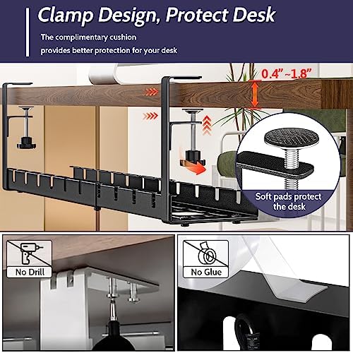 Shikha 2 Pack Cable Management Under Desk, 15.7"-31" Retractable Cable Management Tray, No Drilling Cord Organizer with 