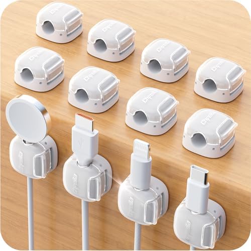 Cable Clips,12Pack Cord Holder Cord Organizer [1s Lock & Strongest Adhesive] Spring Cord Clips Phone Charger Wire Desk C
