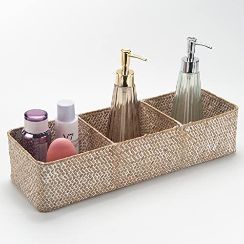 Whitewash Seagrass Toilet Paper Basket 3 Sections 16.5 x 5.5 x 3.5inch