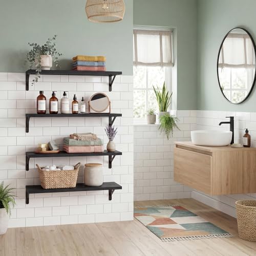 YGEOMER 23.6 in Floating Shelves for Wall Home Decor, Black, Wood, Set of 4