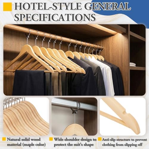 24 Pack Hotel Suit Hangers 17.5" Anti-Theft Security Hangers, Natural Wood