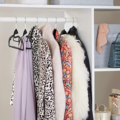 Amazon Basics Non-slip Heavy Duty Space Saving Plastic Hangers with Rubber and Horizontal Bar, Lightweight, Gray, Pack of 50