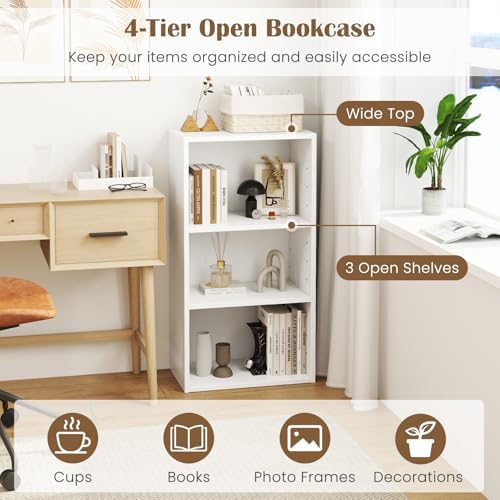 GOFLAME 3 Tier Small Open Bookshelf, Short Bookcase with 2 Adjustable Shelves, Multifunctional Storage Cabinet, Modern D