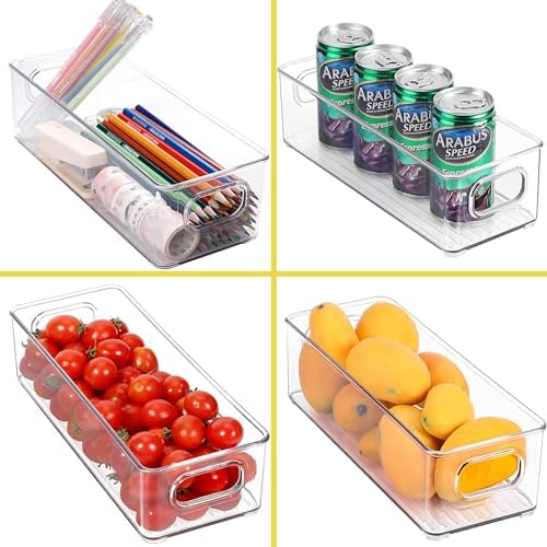 Set of 6 Refrigerator Pantry Organizer Bins - Stackable Fridge Organizers with Handles for Pantry, Freezer, Kitchen, Cou