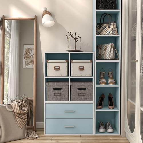 Homes: Inside + Out Apexa 4-Cube Storage Organizer Shelves, Stackable Wood Bookcase Fits Cubby Bins for Organization, Do