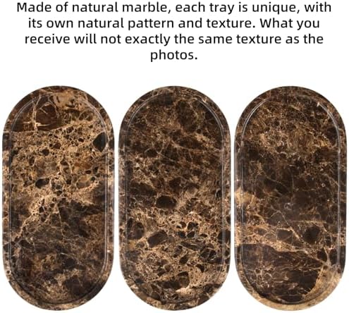 Oval Marble Bathroom Vanity Tray, Dark Brown, 12" x 6" x 0.8"