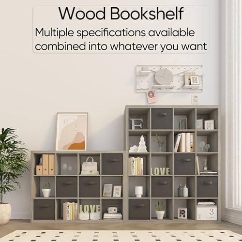 furtble Bookshelf with Storage Bins, 20-Cube Storage Organizer with Back Panels, Modern Bookshelf for Bedroom, Multifunc