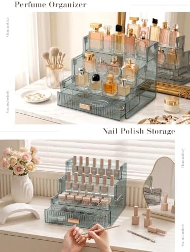 Booklov Clear Makeup Organizer for Vanity Perfume Display Stand, Smoke Gray
