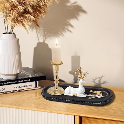 MAONAME Black Oval Long Narrow Tray, 12" x 4.7" Wood Bathroom Vanity Tray