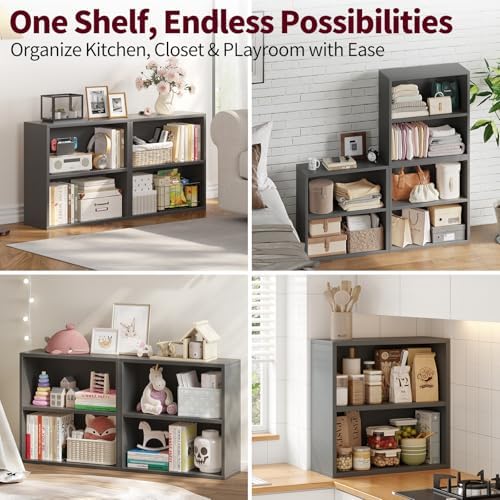 2-Tier Bookshelf Storage Shelves, 23.7 Inch Open Shelf Bookcase