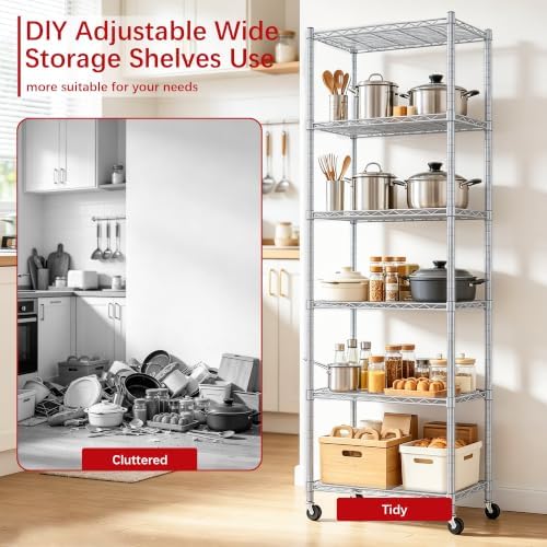 REGILLER 6 Wire Shelving Steel Storage Rack Adjustable Unit Shelves for Laundry Bathroom Kitchen Pantry Closet(Silver,11