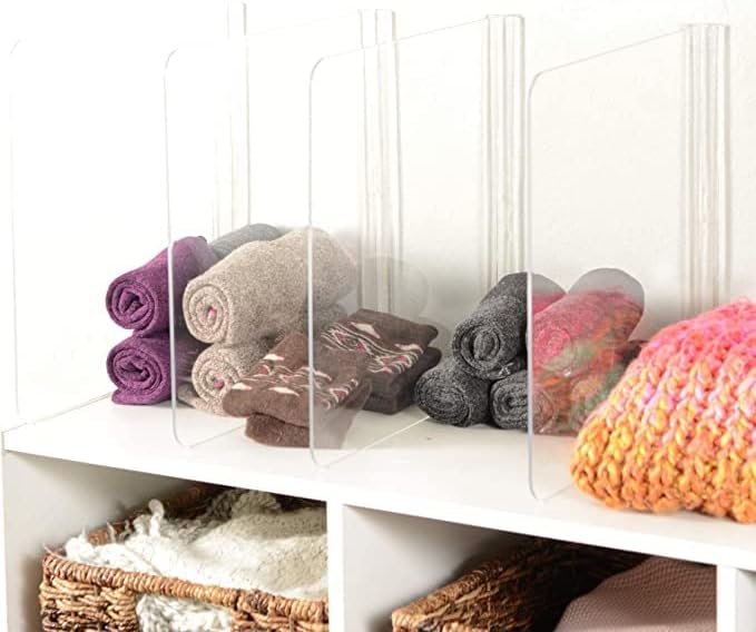 Bee Neat Closet Acrylic Shelf Dividers, Closet Organizer, 4 Pack 11¼"x11 ⅝ | Clear Acrylic Shelf Dividers for Organizing Closet Clothes, Towels, Sweaters, Purses & Books