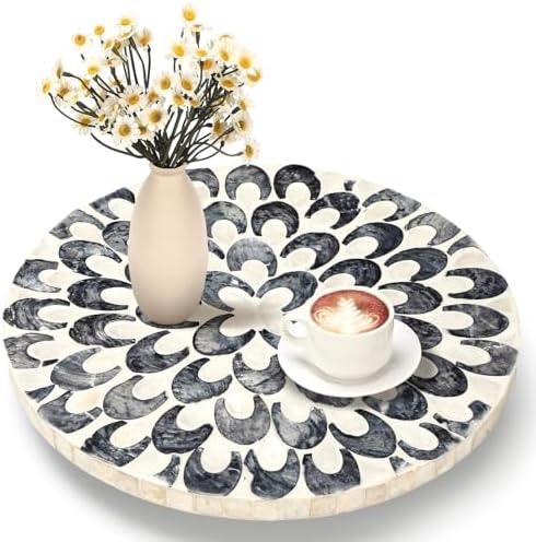 Reallnaive Mother of Pearl Lazy Susan, Round, Floral
