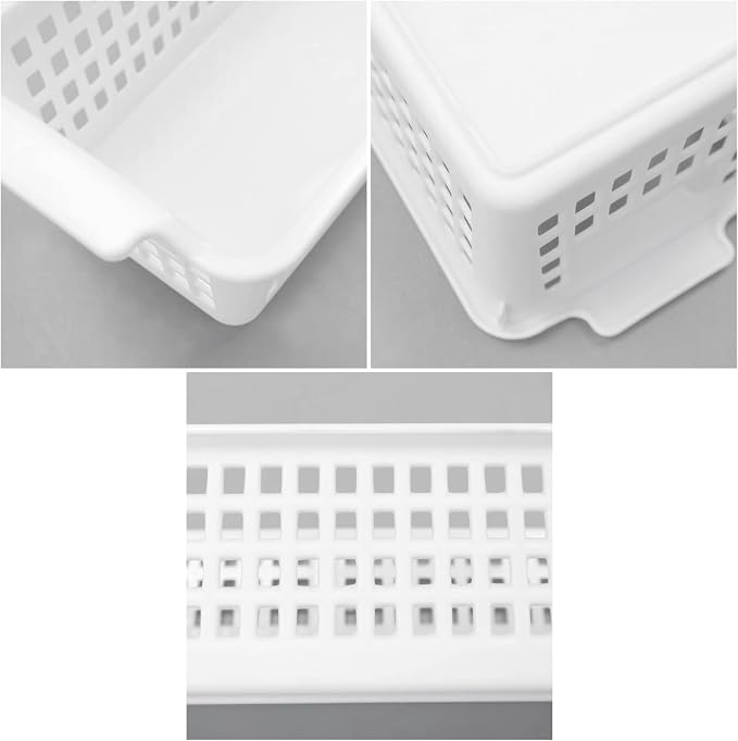 6-Pack White Plastic Storage Basket, Small Storage Bins