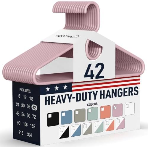 Heavy Duty Clothes Hangers 42 Pack – Made in the USA – 8lb Capacity Plastic Hangers for Adult Clothing – Durable for Pants, Coats, Jackets, or Jeans – Pink