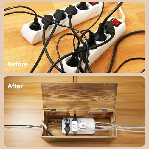 Large Cable Management Box - Burnt Wood Cable Organizer Box and Floor Cord Covers for Electrical Cord Management - Hide 