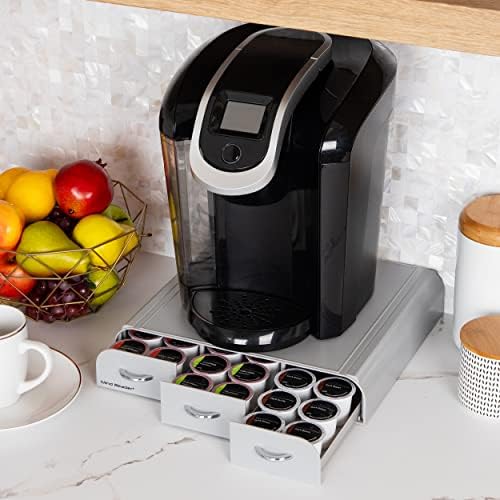 Mind Reader Single Serve Coffee Pod Organizer with 3 Drawers, 36 Pod Capacity, Countertop, 13.5"L x 12.25"W x 2.5"H, Gra