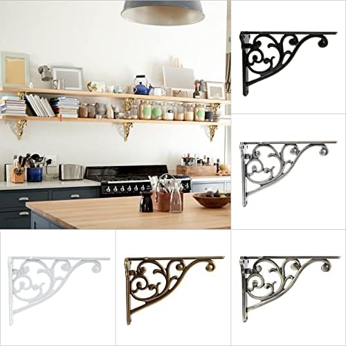 khtumeware Shelf Brackets 8 Inch 4pack Heavy Duty Gold Brass Wall Bracket Baroque Kitchen Decorative Rack Shelves, Inclu