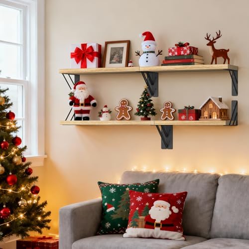 BAYKA Wall Mounted Floating Shelves (Carbonized Brown, Set of 4, 16" Mixed)