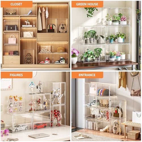 HOYOJA Clear Acrylic Display Case, Large Stackable Storage Bins Magnetic Attraction Lids, 1 Pack Acrylic Box Showcase fo
